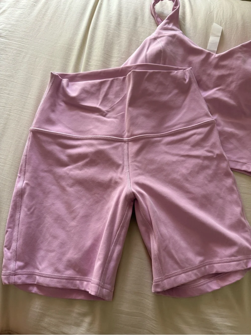 Lululemon Pink Active Crop Tank and Biker Short Set